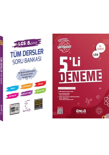 Karekök Yayınları 8.sınıf Lgs Tüm Dersler Soru Bankası ve Ünlü 5 Li Deneme Seti 2 Kitap