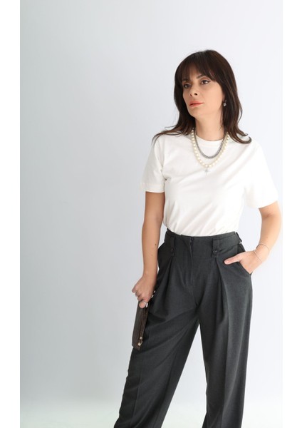 Low Belt Point Pantolon Koyu Gri - S