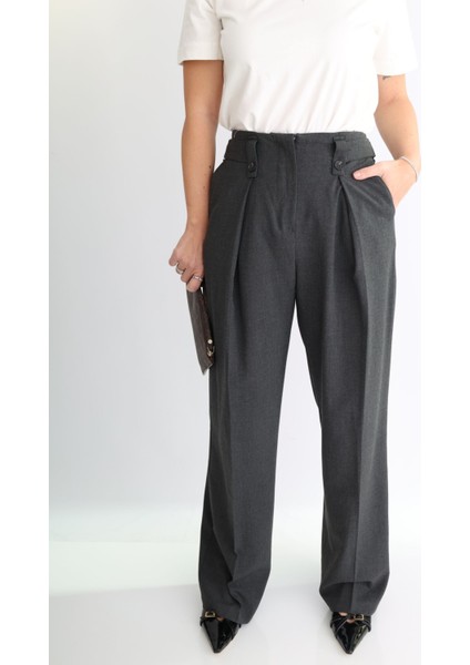 Low Belt Point Pantolon Koyu Gri - S