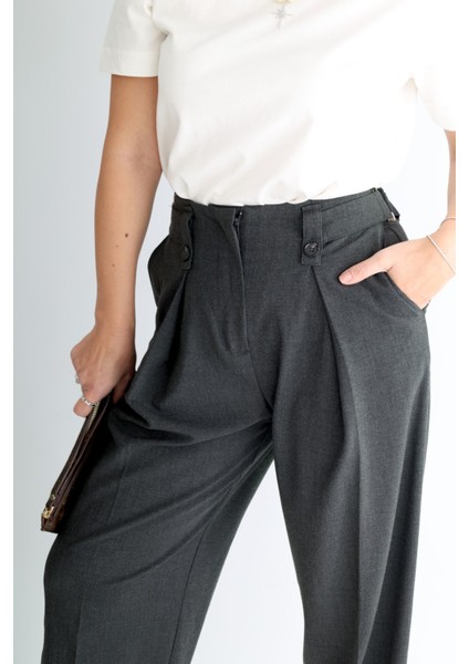Low Belt Point Pantolon Koyu Gri - S