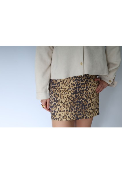 Leopar Desenli Mini Etek L
