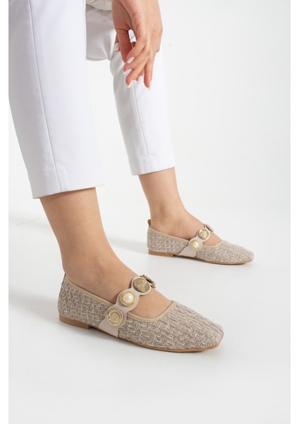 Tüvit Detaylı Arkası Kapalı Alçak Topuklu Mary Jane Günlük Vizon Hasır Kadın Babet fiyatları