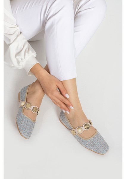 Tüvit Detaylı Arkası Kapalı Alçak Topuklu Mary Jane Günlük Lila Hasır Kadın Babet modelleri