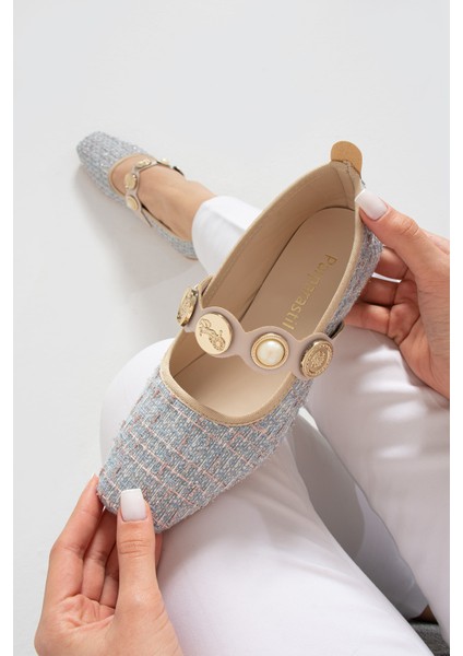 Tüvit Detaylı Arkası Kapalı Alçak Topuklu Mary Jane Günlük Lila Hasır Kadın Babet fırsatları