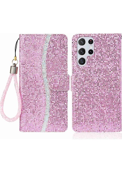 Samsung Galaxy S25 Ultra Pu Deri Cüzdan Kart Yuvaları Glitter Telefon Kapağı (Yurt Dışından)