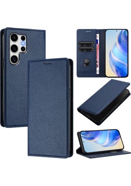 Samsung Galaxy S25 Ultra Cüzdan Kılıf Rfıd Engelleme Litchi Doku Deri Kapak (Yurt Dışından)