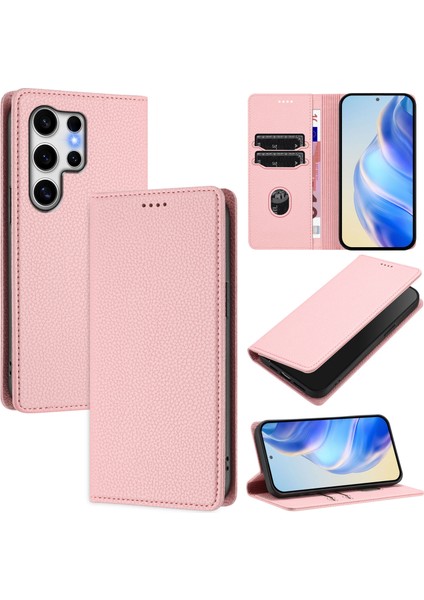 Samsung Galaxy S25 Ultra Cüzdan Kılıf Rfıd Engelleme Litchi Doku Deri Kapak (Yurt Dışından)
