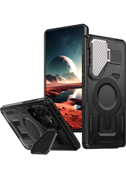 Samsung Galaxy S25 Ultra Lens Kapağı Kickstand Pc+Tpu Arka Kapak Magsafe ile Uyumlu (Yurt Dışından)