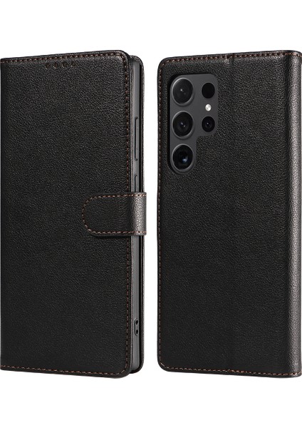 Samsung Galaxy S25 Ultra Deri Kılıf Litchi Doku Rfıd Engelleme Cüzdan Standlı Telefon Kapağı (Yurt Dışından)