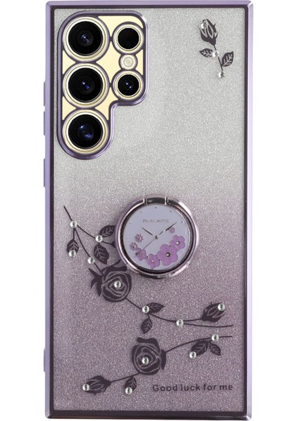 Samsung Galaxy S25 Ultra Yüzüklü Kickstand Tpu Çiçekler Telefon Kılıfı (Yurt Dışından)