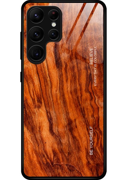 Samsung Galaxy S25 Ultra Ahşap Dokulu Tpu+Temperli Cam Arka Telefon Kapağı (Yurt Dışından)