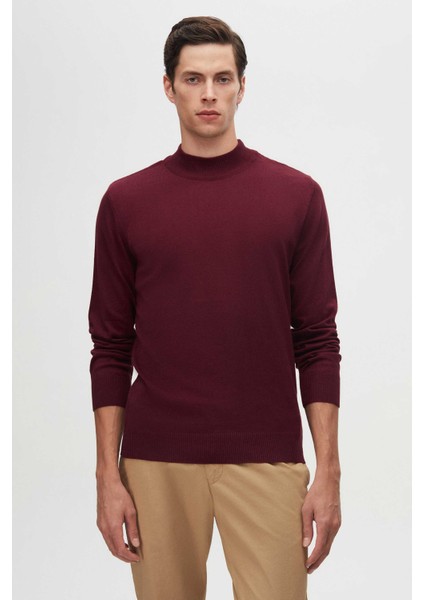 Ds Damat Regular Fit Bordo Pamuk Karışımlı Yarım Balıkçı Triko Kazak