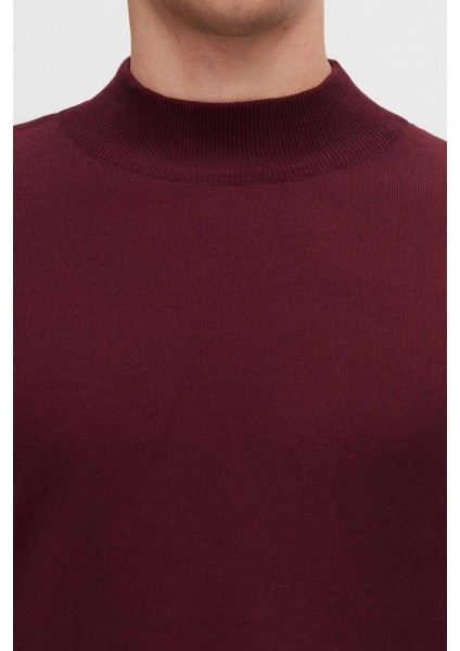 Ds Damat Regular Fit Bordo Pamuk Karışımlı Yarım Balıkçı Triko Kazak