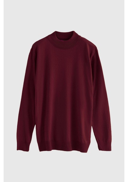 Ds Damat Regular Fit Bordo Pamuk Karışımlı Yarım Balıkçı Triko Kazak