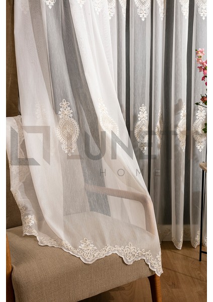 Kullanıma Hazır Azra Desen Dantelli Krem Renk (1x3) Sık Pileli Tül Perde fiyatları