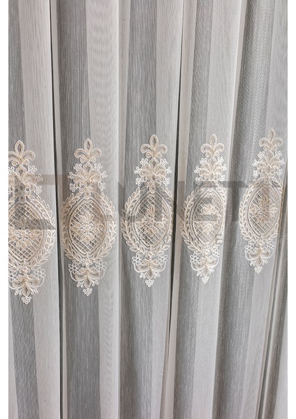 Kullanıma Hazır Azra Desen Dantelli Krem Renk (1x3) Sık Pileli Tül Perde modelleri