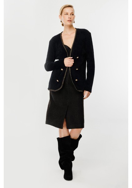 Saç Örgü Biye Düğme Detaylı Hırka-Siyah modelleri