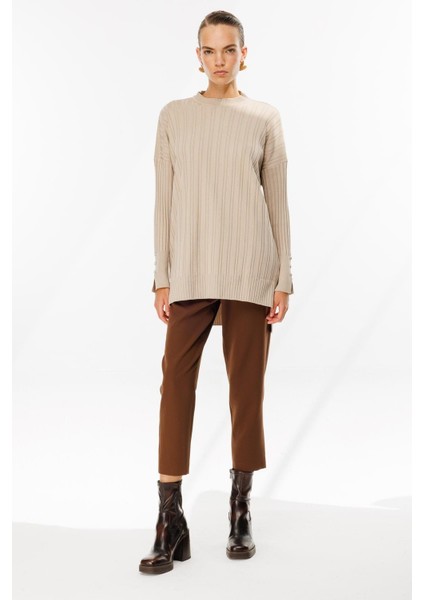 Bisiklet Yaka Triko Tunik-Taş