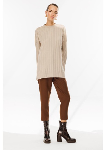 Bisiklet Yaka Triko Tunik-Taş