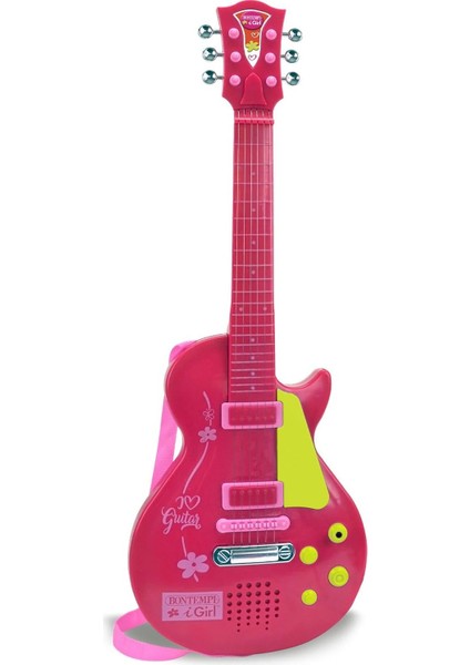 Bontempi Elektronik Pembe Gitar 56CM. Tuşu Telli ve Askılı