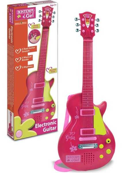 Bontempi Elektronik Pembe Gitar 56CM. Tuşu Telli ve Askılı