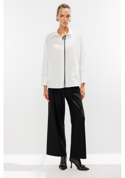 Şerit Detaylı Coton Gömlek-Kemık fiyatları