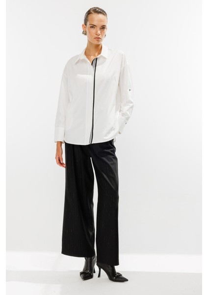 Şerit Detaylı Coton Gömlek-Kemık modelleri