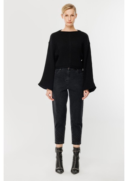 Yüksel Bel Kot Pantolon-Siyah