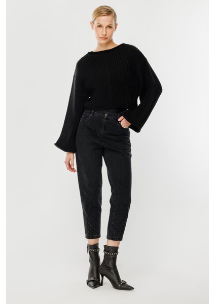 Yüksel Bel Kot Pantolon-Siyah