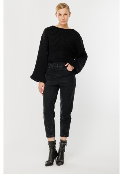 Yüksel Bel Kot Pantolon-Siyah