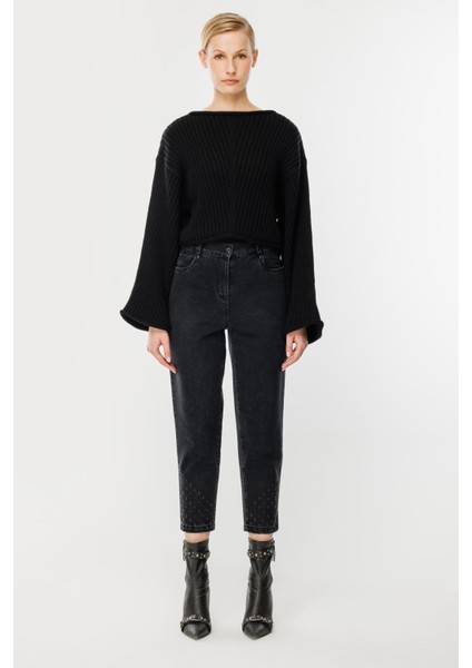 Yüksel Bel Kot Pantolon-Siyah