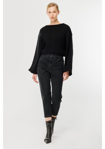 Yüksel Bel Kot Pantolon-Siyah