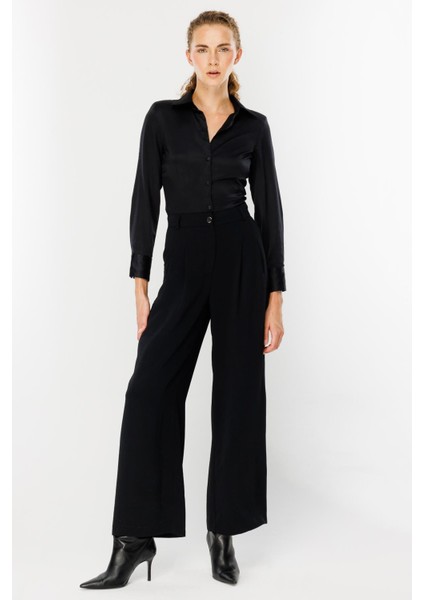 Pileli Yüksek Bel Palazzo Pantolon-Siyah fiyatları