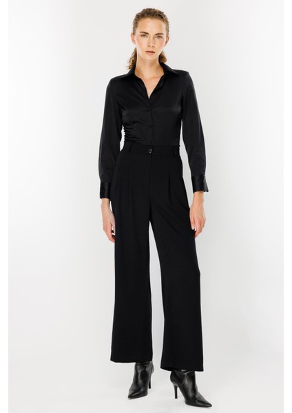 Pileli Yüksek Bel Palazzo Pantolon-Siyah modelleri