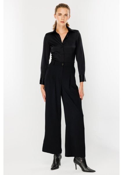 Pileli Yüksek Bel Palazzo Pantolon-Siyah fırsatları