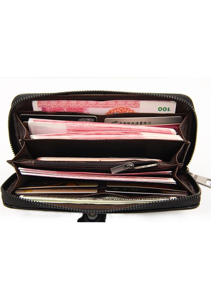 Erkek Cüzdan Iş Fermuarlı Clutch Cüzdan Çoklu Kart Yuvası Kart Tutucu (Yurt Dışından) fırsatları