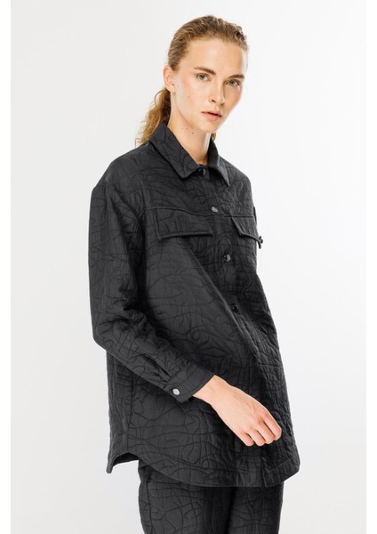 Gömlek Yaka Kapitone Kumaş Tunik-Siyah fırsatları