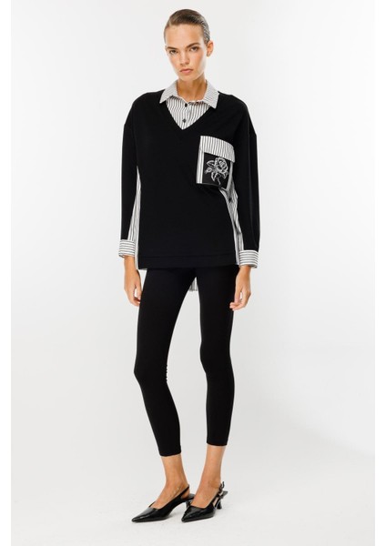 Çizgili Gömlek Detaylı Tunik-Siyah fiyatları