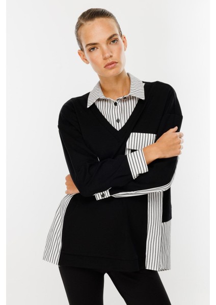 Çizgili Gömlek Detaylı Tunik-Siyah modelleri