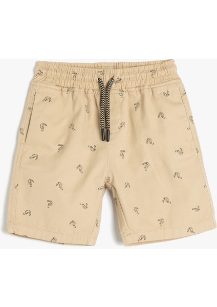 Beli Bağcıklı Cep Detaylı Pamuklu Desenli Şort