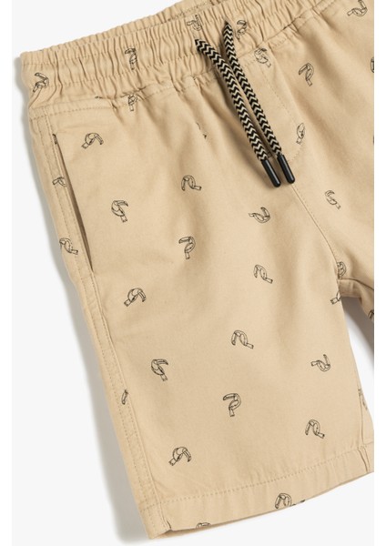 Beli Bağcıklı Cep Detaylı Pamuklu Desenli Şort modelleri