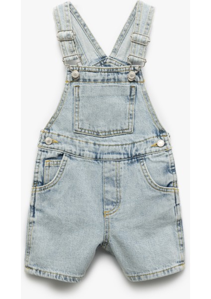 Pamuklu Ayarlanabilir Askılı Cep Detaylı Denim Salopet Şort