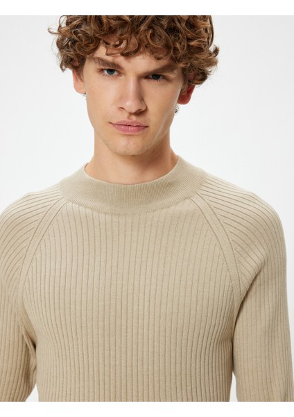 Triko Kazak Dik Yaka Basic Dokulu Pamuk Karışımlı