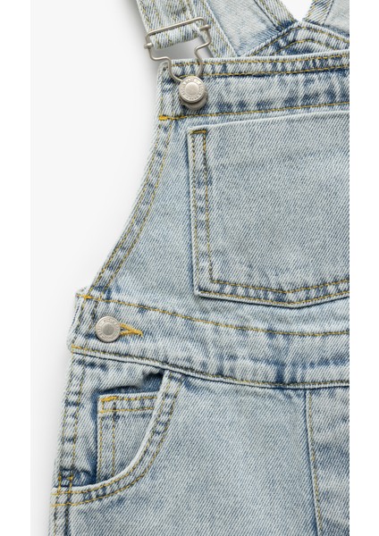 Pamuklu Ayarlanabilir Askılı Cep Detaylı Denim Salopet Şort