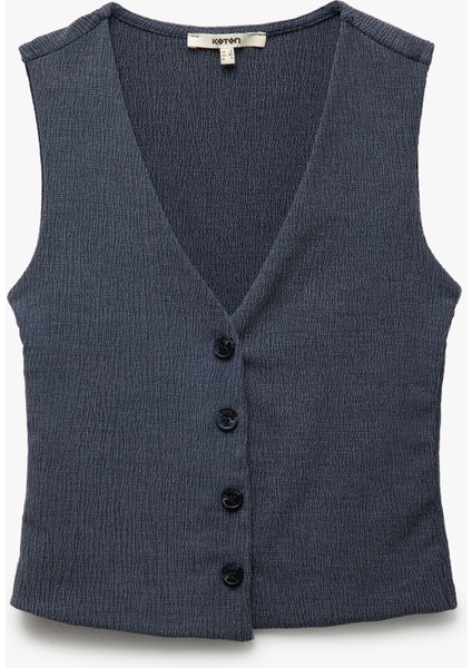 Slim Fit Kolsuz Düğmeli V Yaka Yelek