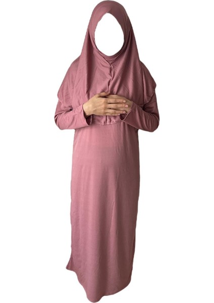 Kız Çocuk Tek Parça Namaz Elbisesi Gül Kurusu