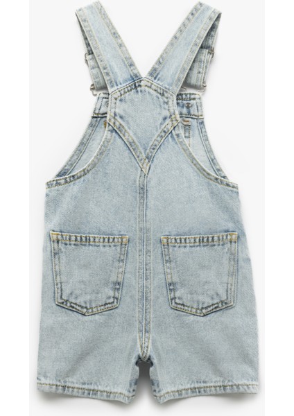 Pamuklu Ayarlanabilir Askılı Cep Detaylı Denim Salopet Şort