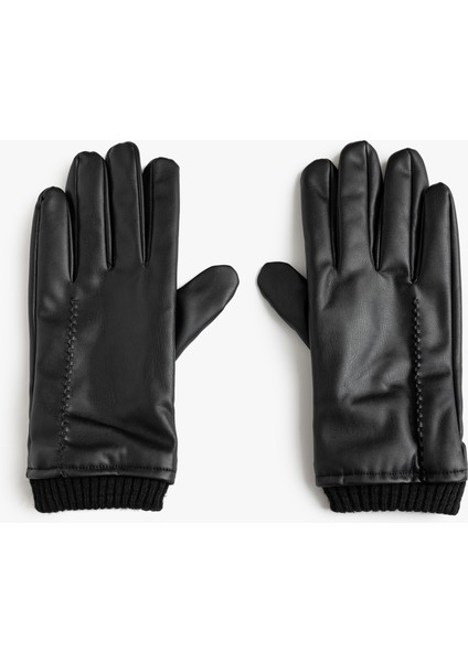 Suni Deri Eldiven Dikiş Detaylı