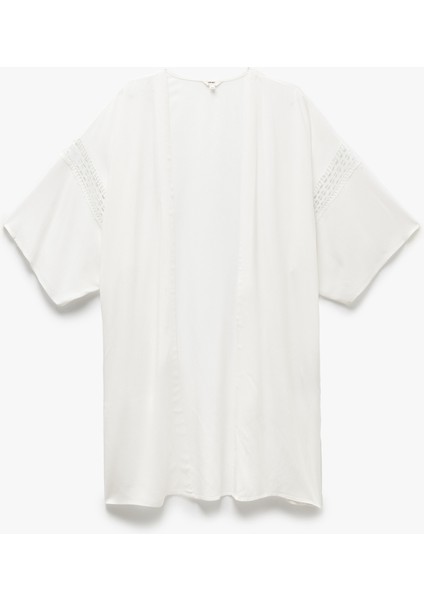 Viskon Kumaş Fisto Detaylı 3/4 Kol Oversize Kimono