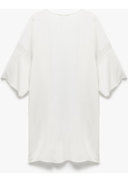 Viskon Kumaş Fisto Detaylı 3/4 Kol Oversize Kimono